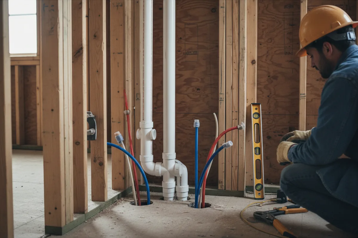 Drain and supply rough-in during Sump Pump Repair in Adah